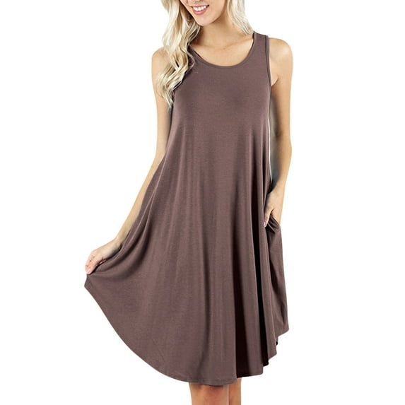 Sngxgn Women's Sleeveless Spaghetti Strap Neck Satin Dress Beach Evening Party Dresses(Coffee,XXL)