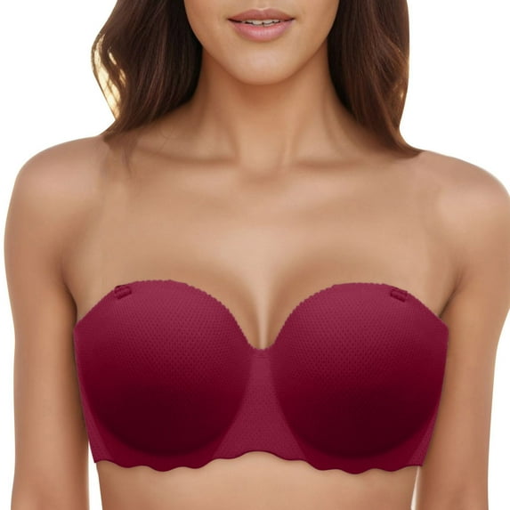 Sngxgn Women's Smoothing with Seamless Stretch Wireless Lightly Comfort Bra(Red,34)