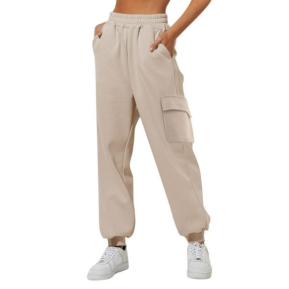 Sngxgn Women's Solid Cargo Long Pants Casual Relaxed Fit Straight Leg Trousers Lightweight Vintage Baggy Pants(Beige,XXL)