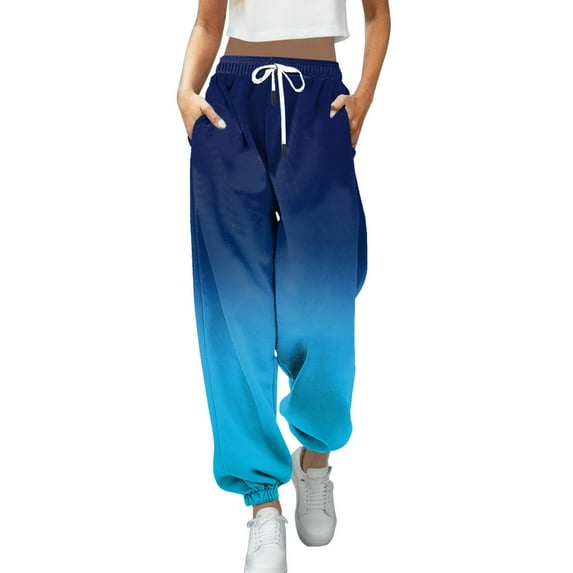 Sngxgn Women's Solid Color Loose Casual Drawstring Elastic Waist Cropped Pants(Blue,M)