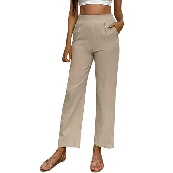 Sngxgn Women's Solid Color Loose Casual Drawstring Elastic Waist Cropped Pants(Khaki,L)