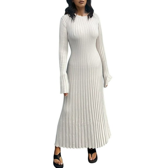 Sngxgn Women's Square Neck Long Sleeve Bodycon Maxi Dress Casual Ribbed Soft Lounge Dresses(White,L)