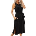 thumbnail image 1 of Sngxgn Women's Summer Bodycon Casual Midi Sleeveless Hollow Out Knit Side Slit Striped Long Tank Dress(Black,XXL), 1 of 5