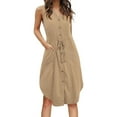 thumbnail image 1 of Sngxgn Women's Summer Bodycon Casual Midi Sleeveless Hollow Out Knit Side Slit Striped Long Tank Dress(Khaki,XXL), 1 of 5