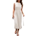 thumbnail image 1 of Sngxgn Women's Summer Bodycon Casual Midi Sleeveless Hollow Out Knit Side Slit Striped Long Tank Dress(White,L), 1 of 6