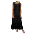 thumbnail image 1 of Sngxgn Women's Summer Dresses Collar V Neck Sleeveless Midi Dress Causal Stripes Ribbed Knit Bodycon Dresses(Black,XXL), 1 of 5
