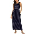 thumbnail image 1 of Sngxgn Women's Summer Dresses Collar V Neck Sleeveless Midi Dress Causal Stripes Ribbed Knit Bodycon Dresses(Blue,M), 1 of 7
