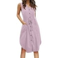 thumbnail image 1 of Sngxgn Women's Summer Dresses Collar V Neck Sleeveless Midi Dress Causal Stripes Ribbed Knit Bodycon Dresses(Pink,XXL), 1 of 5