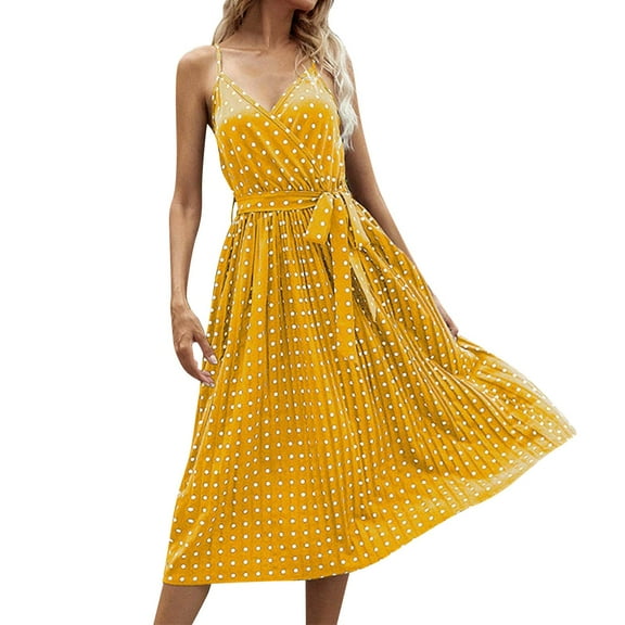 Sngxgn Women's Summer Long Sleeve Dress Crewneck Lace Flowy Tiered Midi Dresses(Yellow,M)