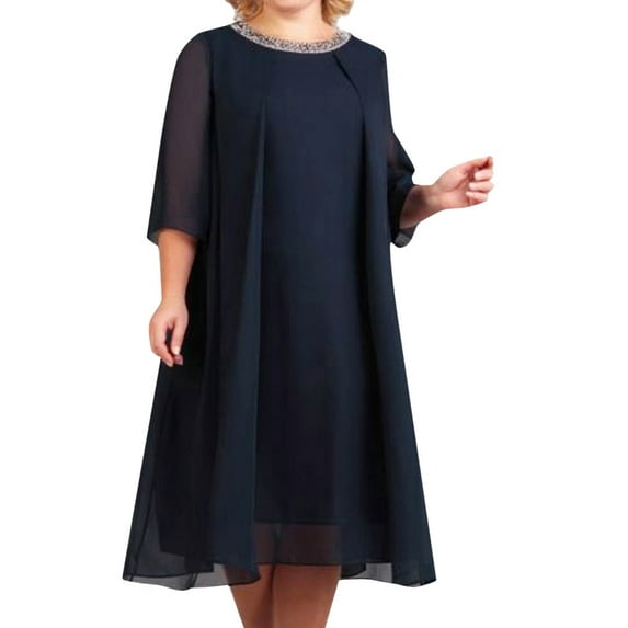 Sngxgn Women's Sweettheart Neckline Long Sleeve Dress Side Slit Stretch Flare Mini Dress(Dark Blue,XXXXXL)