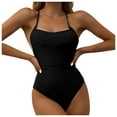 thumbnail image 1 of Sngxgn Women's Swimsuit Bathing Suit V Neck Ruffled Swimwear Adjustable Straps(Black,L), 1 of 6