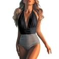 thumbnail image 1 of Sngxgn Women's Swimsuits Tummy Control V Neck Bathing Suit Twist Front Ruffle Swimwear(Black,M), 1 of 6