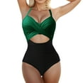 thumbnail image 1 of Sngxgn Women's Swimsuit Bathing Suit V Neck Ruffled Swimwear Adjustable Straps(Green,M), 1 of 5