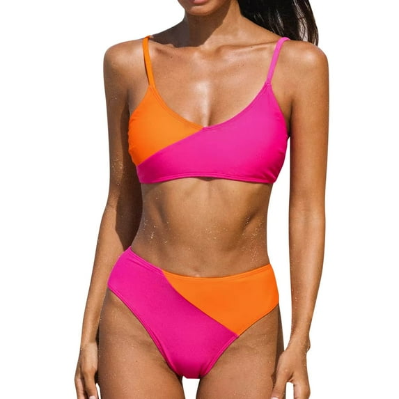 Sngxgn Women's Swimsuit Cut Out Straps Ribbed Swimwear Bathing Suits(Orange,L)