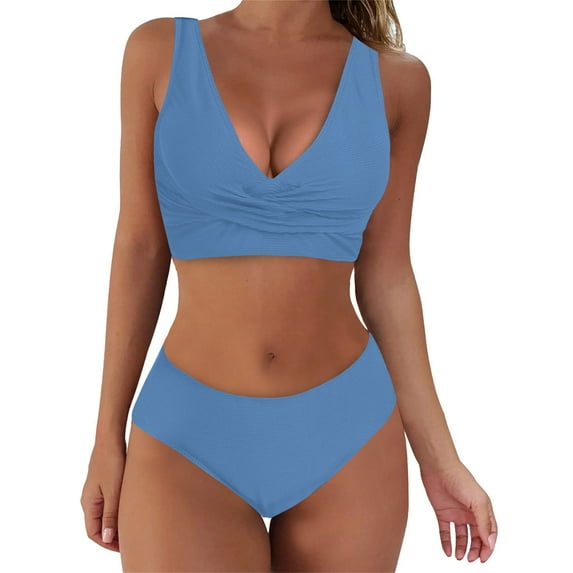 Sngxgn Women's Swimsuit High Cut Bathing Suit Ribbed Tummy Control Swimwear(Blue,M)