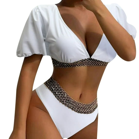Sngxgn Women's Swimsuit High Cut Bathing Suit Ribbed Tummy Control Swimwear(White,L)
