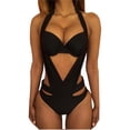 thumbnail image 1 of Sngxgn Women's Swimsuit Plunge Neckline Cutout Criss Cross Bathing Suit(Black,L), 1 of 5