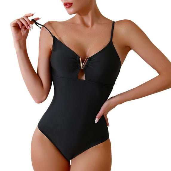 Sngxgn Women's Swimsuit Plunge Neckline Cutout Criss Cross Bathing Suit(Black,M)