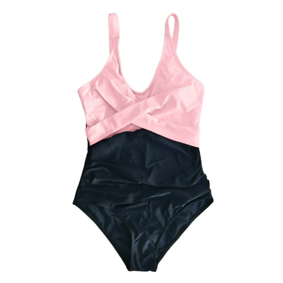 Sngxgn Women's Swimsuit Plunge Neckline Cutout Criss Cross Bathing Suit(Pink,L)