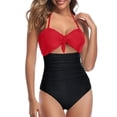 thumbnail image 1 of Sngxgn Women's Swimsuit Plunge Neckline Cutout Criss Cross Bathing Suit(Red,XL), 1 of 4