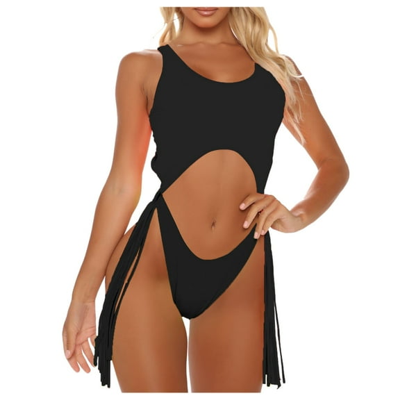 Sngxgn Women's Swimsuit Sexy Deep V Neck Bathing Suit Crisscross Back Self Tie(Black,XL)
