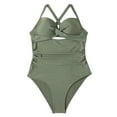thumbnail image 1 of Sngxgn Women's Swimsuit High Cut Bathing Suit Ribbed Tummy Control Swimwear(Green,L), 1 of 9