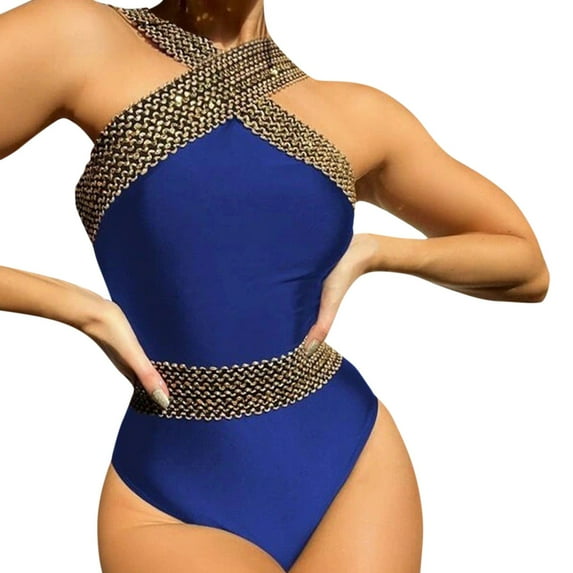 Sngxgn Women's Swimsuit Sports Tummy Control Cheeky Bathing Suits(Blue,M)