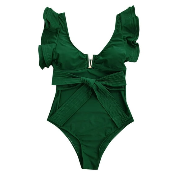 Sngxgn Women's Swimsuit Sports Tummy Control Cheeky Bathing Suits(Green,L)