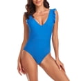 thumbnail image 1 of Sngxgn Women's Swimsuit Tummy Control Bathing Suit Ruffle V Neck Swimwear(Blue,L), 1 of 6