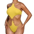 thumbnail image 1 of Sngxgn Women's Swimsuits Ruched Bathing Suit Tummy Control Back Tie(Yellow,L), 1 of 6