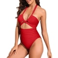 thumbnail image 1 of Sngxgn Women's Swimsuits Swimwear Asymmetric Ruffle Monokinis Bathing Suits(Red,L), 1 of 4