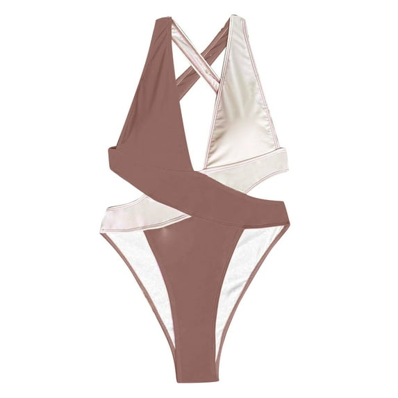 Sngxgn Women's Swimsuits Tummy Control V Neck Bathing Suit Twist Front Ruffle Swimwear(Coffee,S)