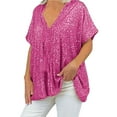 thumbnail image 1 of Sngxgn Women's T Short Sleeve Cotton Crewneck T-Shirt(Hot Pink,M), 1 of 5