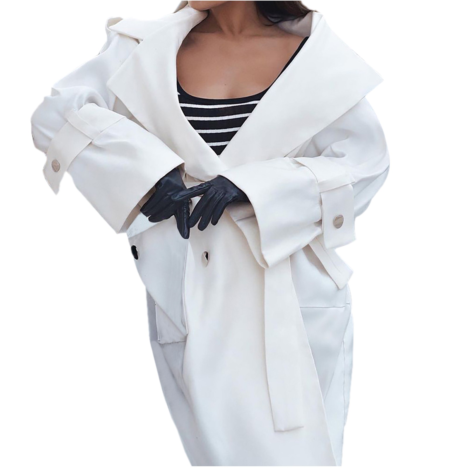 Sngxgn Women's Trench Jackets Rain Jacket Loose Puff Sleeve Long Trench