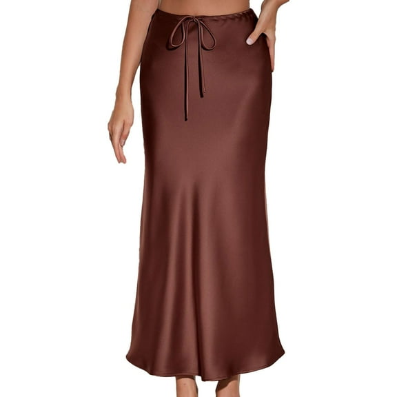 Sngxgn Women's Trim High Waist Fishtail Bodycon Long Skirt(Coffee,XL)