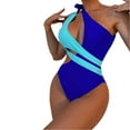 thumbnail image 1 of Sngxgn Women's Twist Back Cut Out Ring Plunge Neck Swimsuit Bathing Suit(Blue,L), 1 of 4