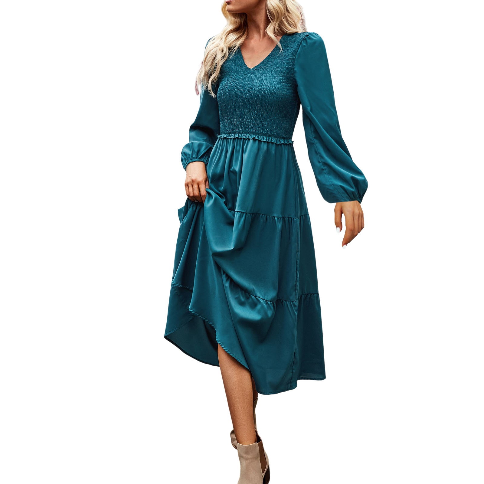 Elegant V Neck Flared Sleeve Dress