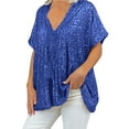 thumbnail image 1 of Sngxgn Women's V Neck Long Sleeve Shirts Tunic Blouses Fall Basic Tops Tee(Blue,XXL), 1 of 5