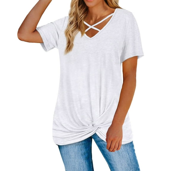 Sngxgn Women's V Neck Long Sleeve Shirts Tunic Blouses Fall Basic Tops Tee(White,L)
