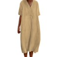 thumbnail image 1 of Sngxgn Women's V Neck Swing Ruffle Long Sleeve Mini Dress(Khaki,XL), 1 of 5