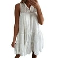 thumbnail image 1 of Sngxgn Women's V Neck Swing Ruffle Long Sleeve Mini Dress(White,S), 1 of 9