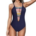 thumbnail image 1 of Sngxgn Women's V Neck Tummy Control Swimsuit Cheeky Tie Side High Cut Bathing Suit Ribbed Swimwear(Navy,S), 1 of 5