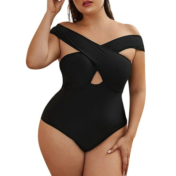 Sngxgn Women's Vintage Padded Push up Swimsuits Tummy Control Bathing Suits Swimwear(Black,XXXXL)
