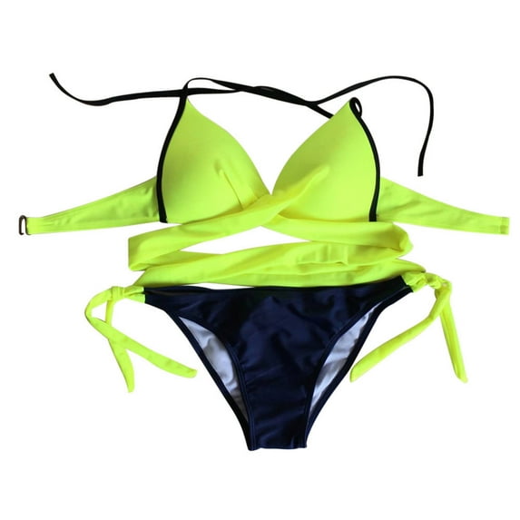 Sngxgn Women's Vintage Padded Push up Swimsuits Tummy Control Bathing Suits Swimwear(yellow,XL)