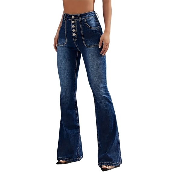 Sngxgn Women's Wide Leg Jeans High Waisted Stretchy Straight Leg Jeans Loose Denim Pants with Pocket(Blue,S)