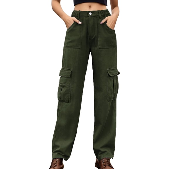 Sngxgn Women's Wide Leg Jeans High Waisted Stretchy Straight Leg Jeans Loose Denim Pants with Pocket(Green,XXL)