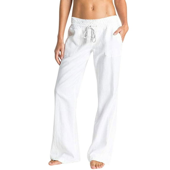 Sngxgn Women's Wide Leg Lounge Pants with Pockets Lightweight High Waisted Adjustable Tie Knot Loose Trousers(White,XL)