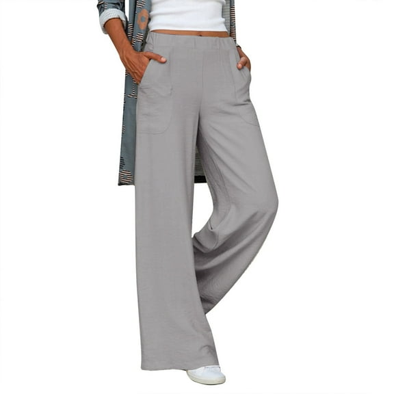 Sngxgn Women's Wide Leg Pants High Elastic Waisted in The Back Business Work Trousers Long Straight Suit Pants(Grey,XXL)
