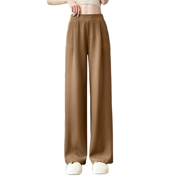 Sngxgn Women's Wide Leg Pants With Pockets High Waist Loose Casual Trousers Business Work Casual Pants(Khaki,XXL)