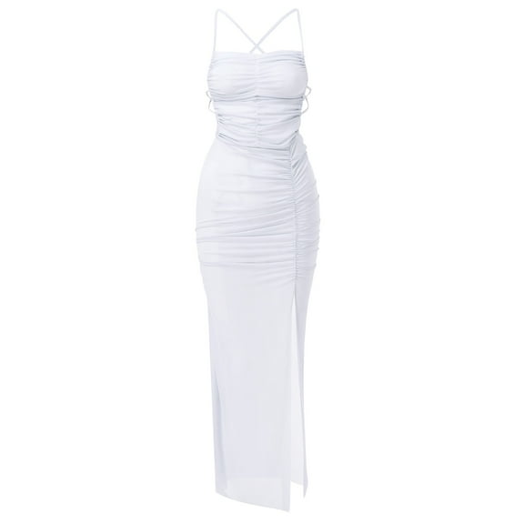 Sngxgn Womens Bathing Suit Cover ups Summer Tank Sundress Sleeveless Beach Coverups(White,L)